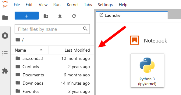 Window showing a folder navigation menu on the left and a Python 3 logo on the right.